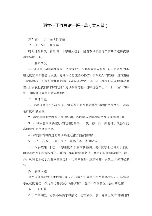 班主任工作总结一班一品(共6篇)
