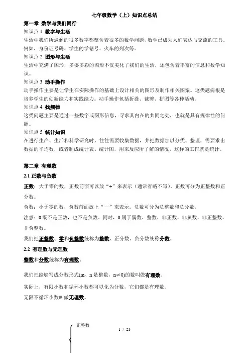 苏教版七年级上册数学知识点总结