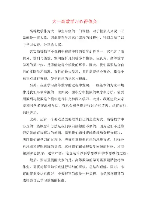大一高数学习心得体会