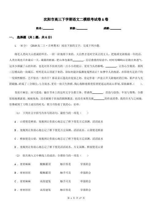 沈阳市高三下学期语文二模联考试卷A卷