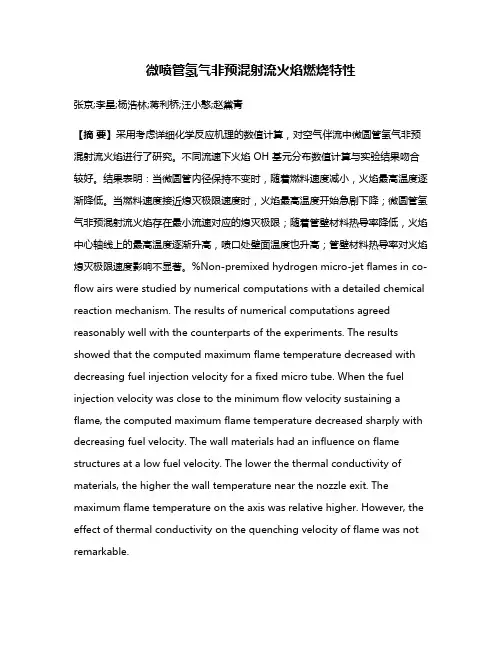 微喷管氢气非预混射流火焰燃烧特性