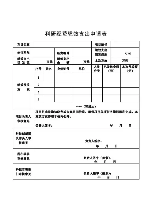 科研经费绩效支出申请表