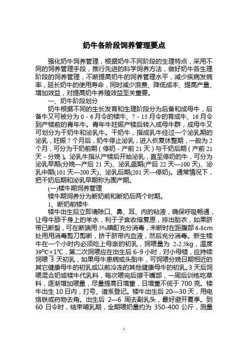 奶牛各阶段饲养管理要点