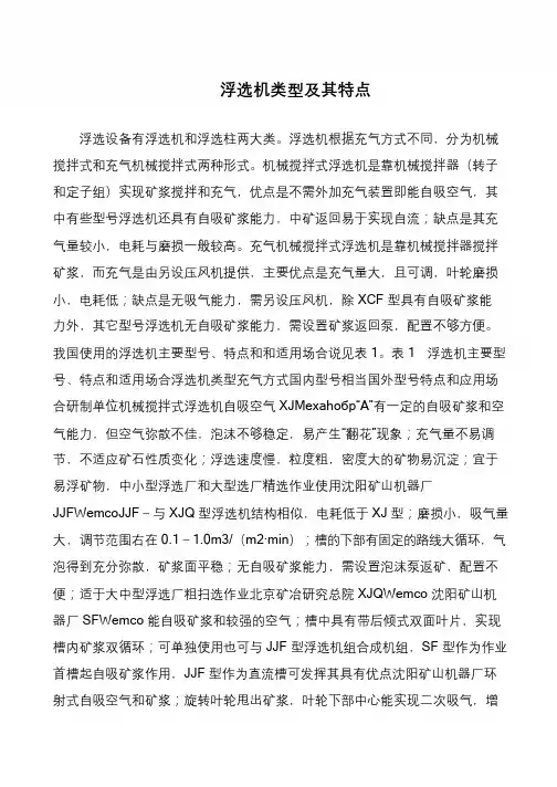 浮选机类型及其特点