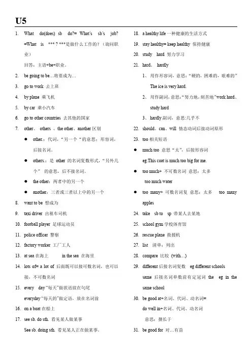 人教版新起点英语六年级上册unit 5 what does he do知识点归纳与整理
