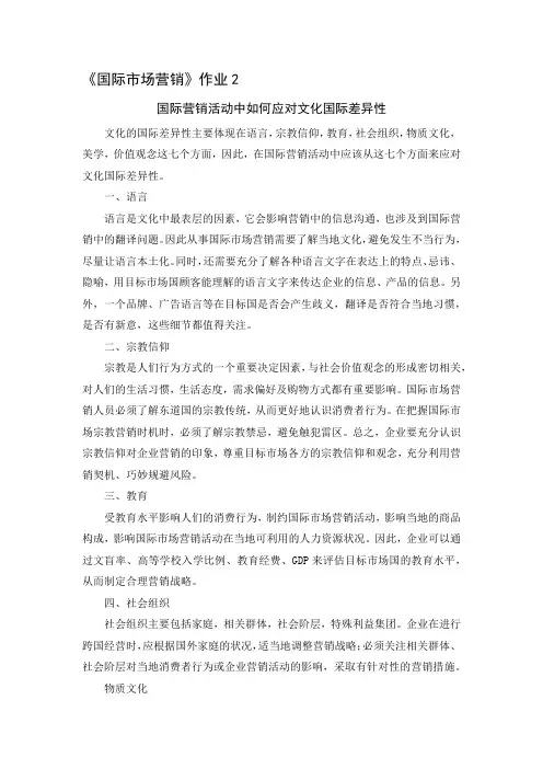 《国际市场营销》作业2