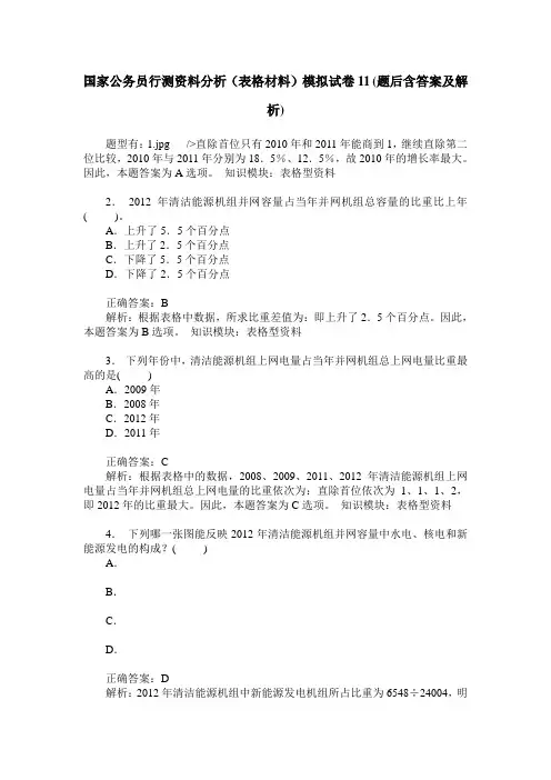 国家公务员行测资料分析(表格材料)模拟试卷11(题后含答案及解析)