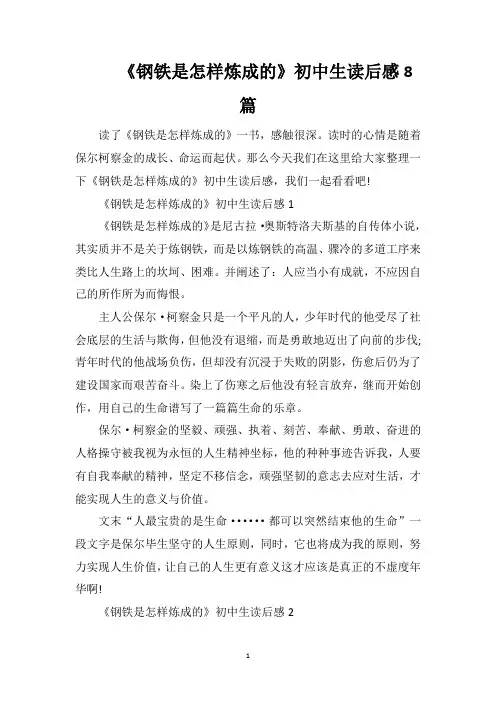《钢铁是怎样炼成的》初中生读后感8篇
