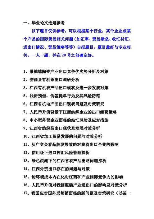 国贸论文参考题目