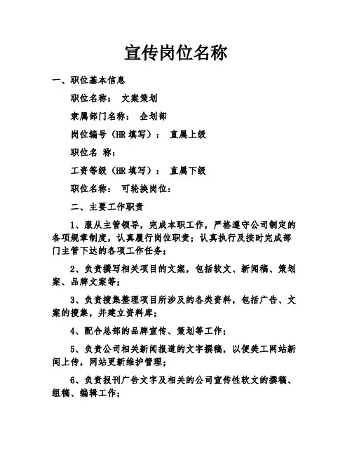 宣传岗位名称