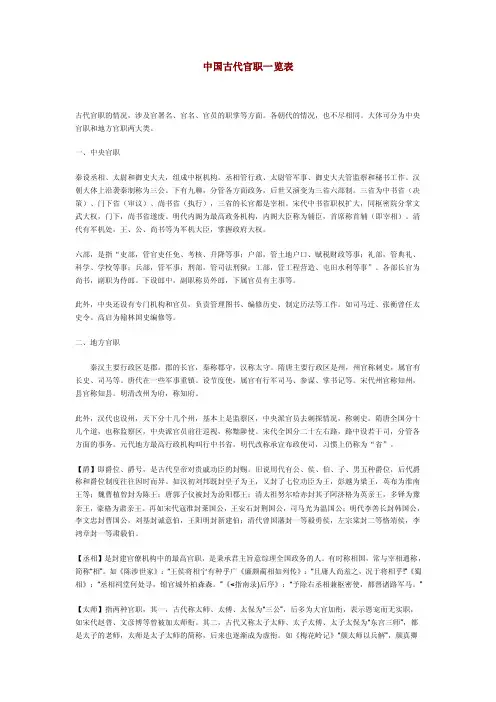 中国古代官职一览表