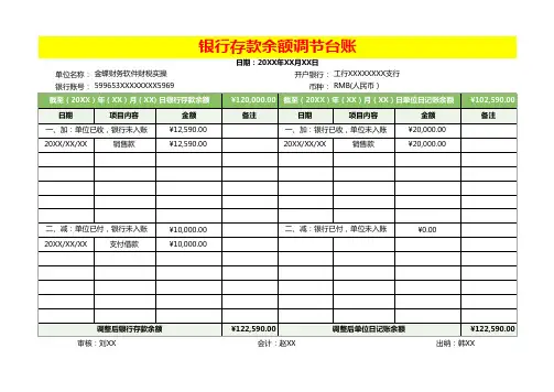 出纳银行存款余额调节表模板