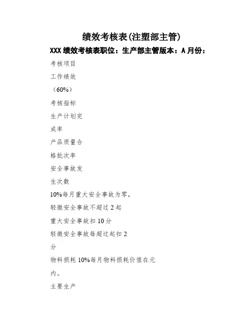 绩效考核表(注塑部主管)