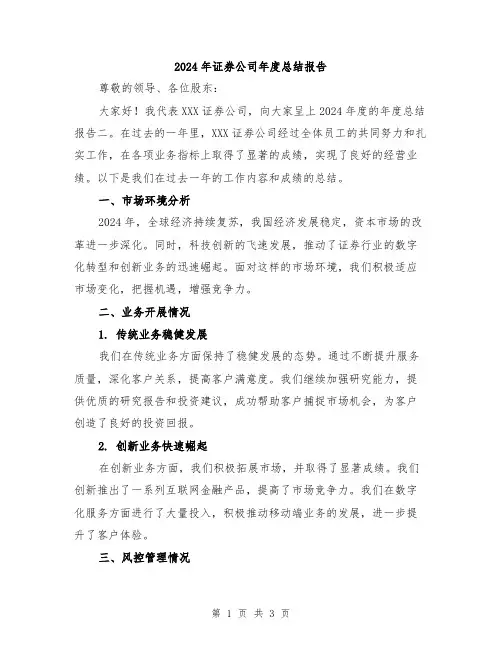 2024年证券公司年度总结报告