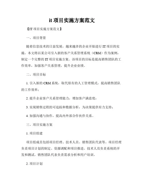 it项目实施方案范文