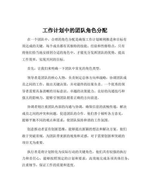 工作计划中的团队角色分配