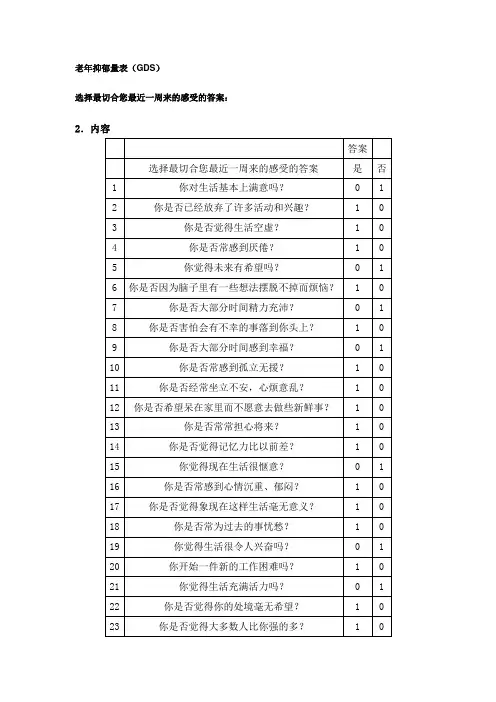 老年抑郁量表