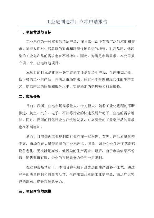 工业皂制造项目立项申请报告