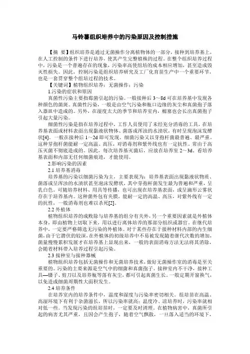 马铃薯组织培养中的污染原因及控制措施