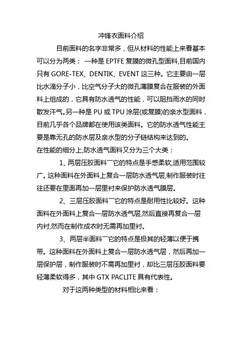 冲锋衣面料介绍