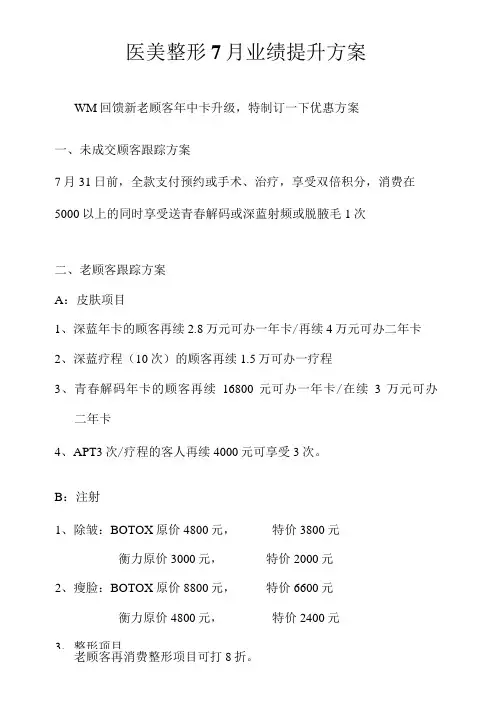 医美整形 业绩提升方案