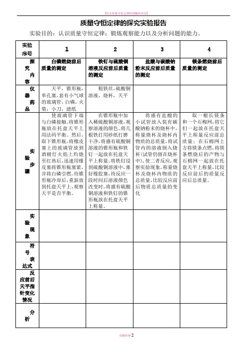 质量守恒定律的探究实验报告