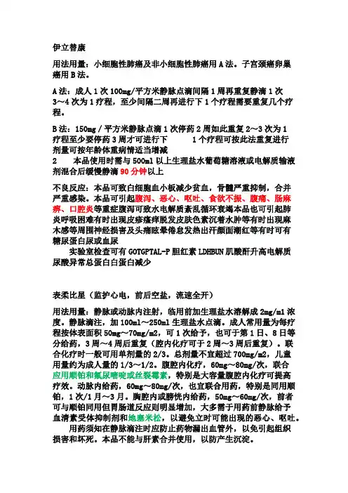 常见化疗药物说明