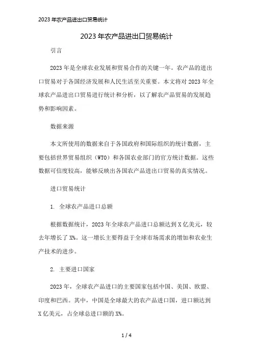 2023年农产品进出口贸易统计精简版