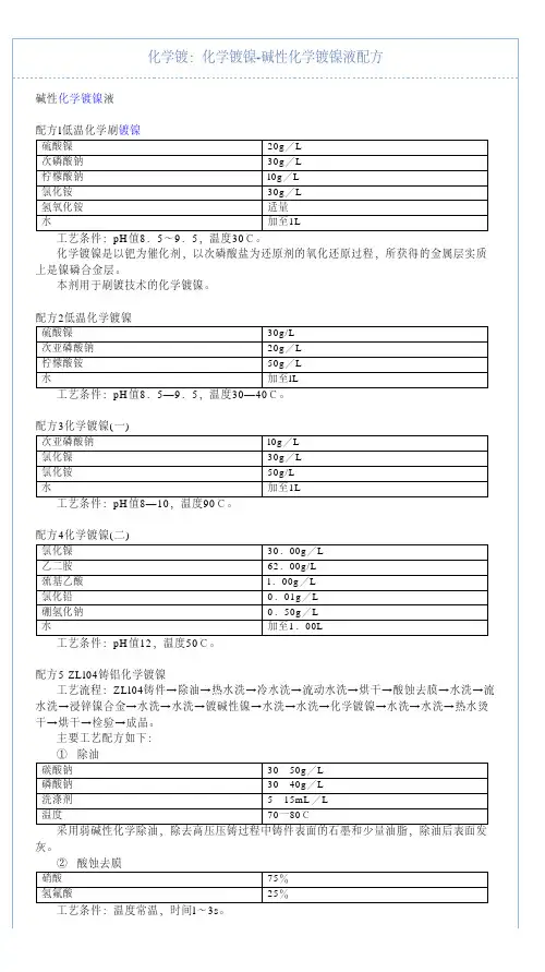 化学镀镍-碱性化学镀镍液配方
