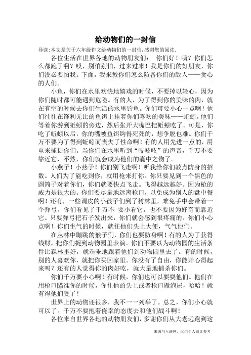 给动物们的一封信_六年级作文