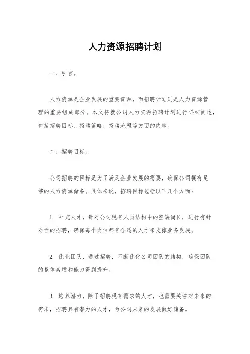 人力资源招聘计划