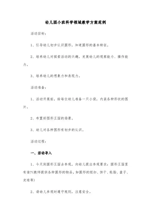 幼儿园小班科学领域教学方案范例(3篇)