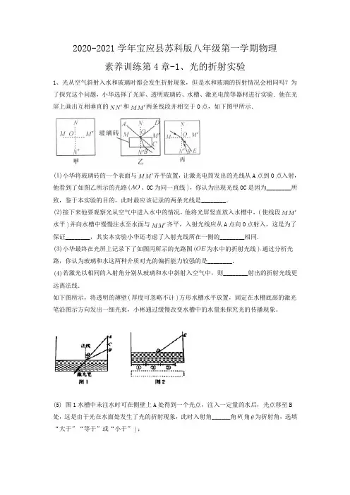 2020-2021学年江苏省宝应县苏科版八年级第一学期物理素养训练第4章-1、光的折射实验(无答案)
