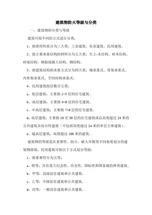 建筑物防火等级与分类