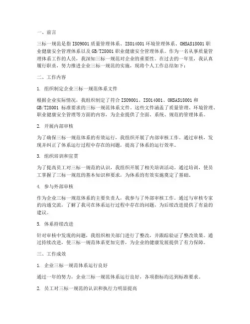 三标一规范个人工作总结
