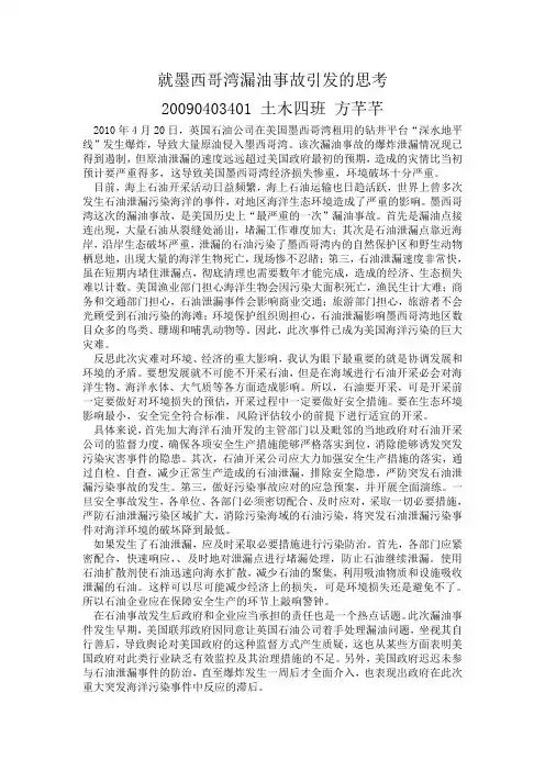 就墨西哥湾漏油事故引发的思考