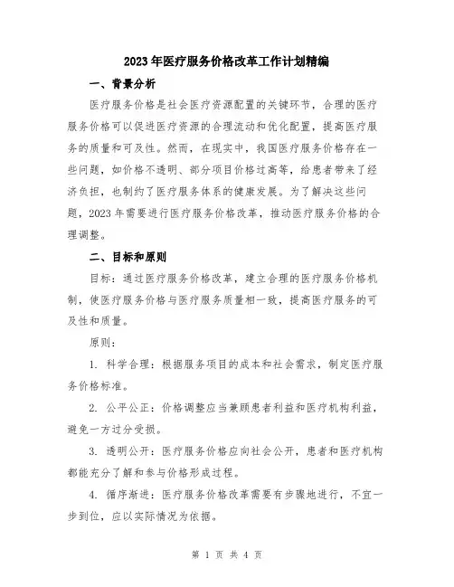 2023年医疗服务价格改革工作计划精编