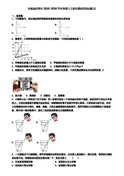 安徽省蚌埠市2019-2020学年物理八上期末模拟检测试题(2)
