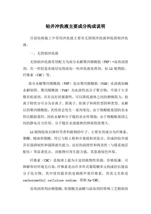钻井冲洗液主要成分构成说明