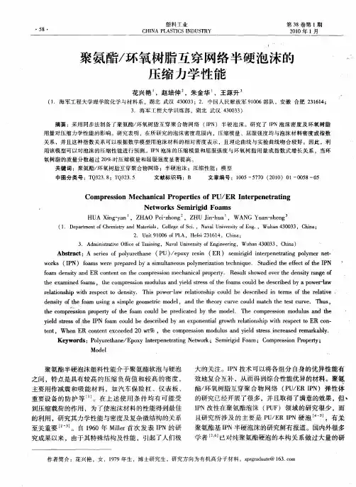 聚氨酯／环氧树脂互穿网络半硬泡沫的压缩力学性能