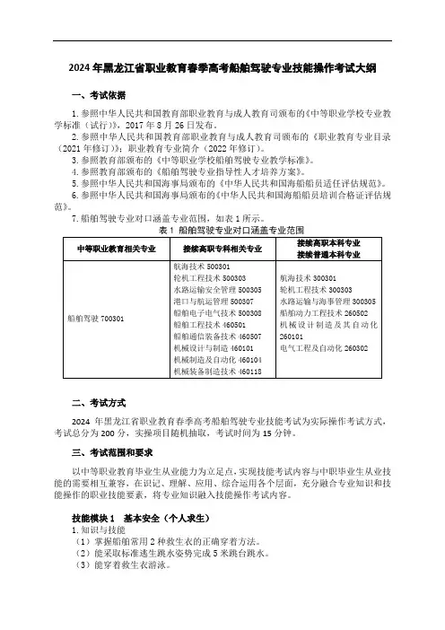 70-5船舶驾驶专业技能操作考试大纲