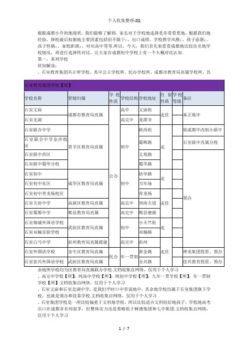 成都小升初初中学校解读