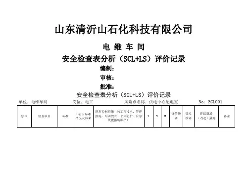 安全检查表分析SCLLS评价记录