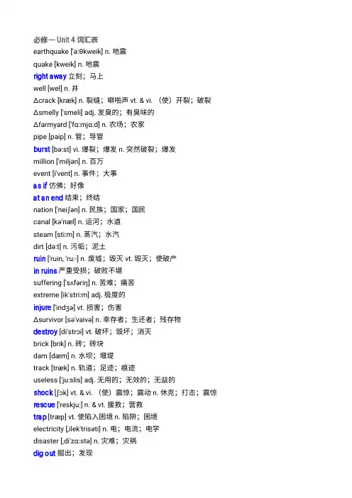 高中英语人教版-必修一Unit 4词汇表