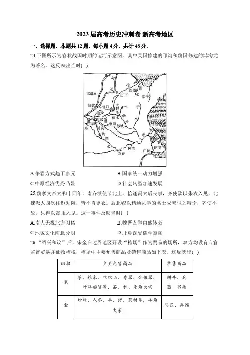 2023届高考历史冲刺卷 新高考地区(含解析)