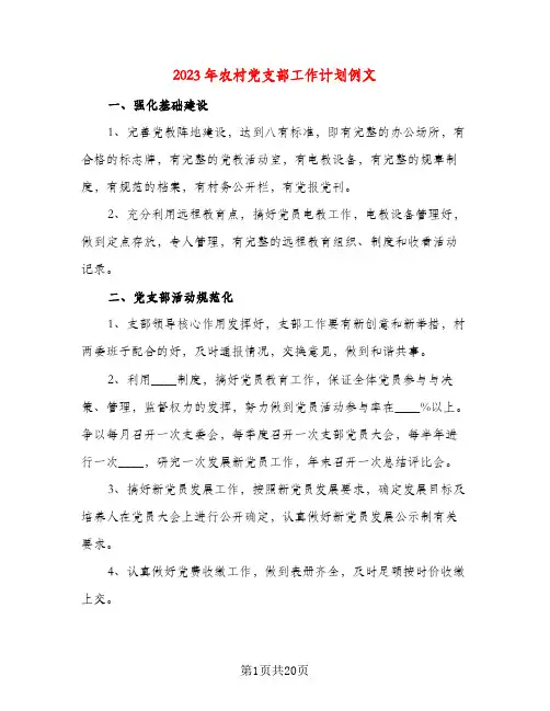 2023年农村党支部工作计划例文(七篇)