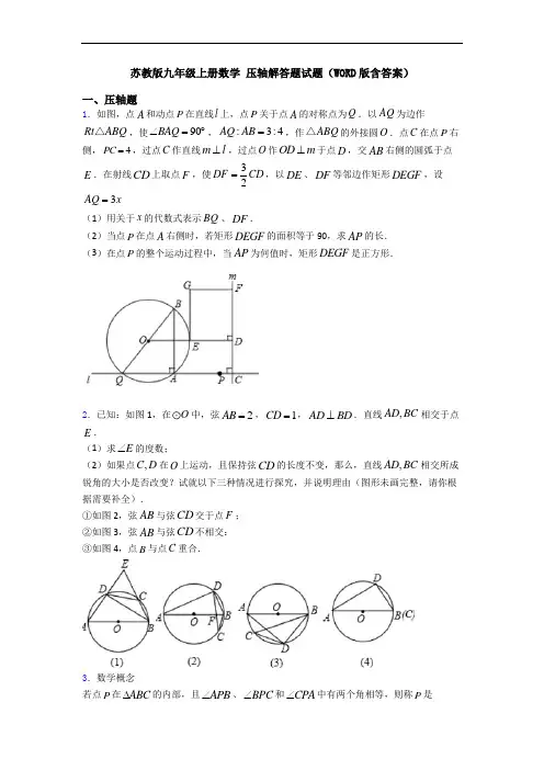 苏教版九年级上册数学 压轴解答题试题(WORD版含答案)