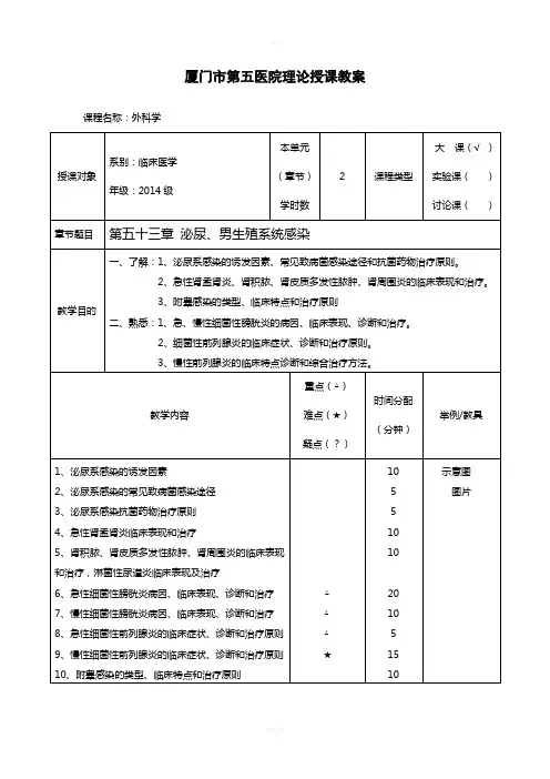 泰山医学院+泌尿男生殖系统感染+教案