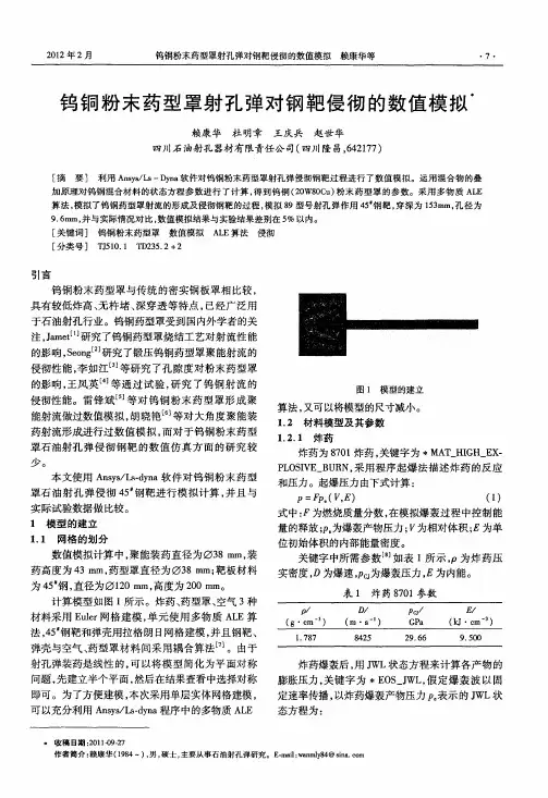 钨铜粉末药型罩射孔弹对钢靶侵彻的数值模拟