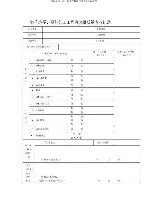 钢结构零、部件加工工程检验批质量验收记录